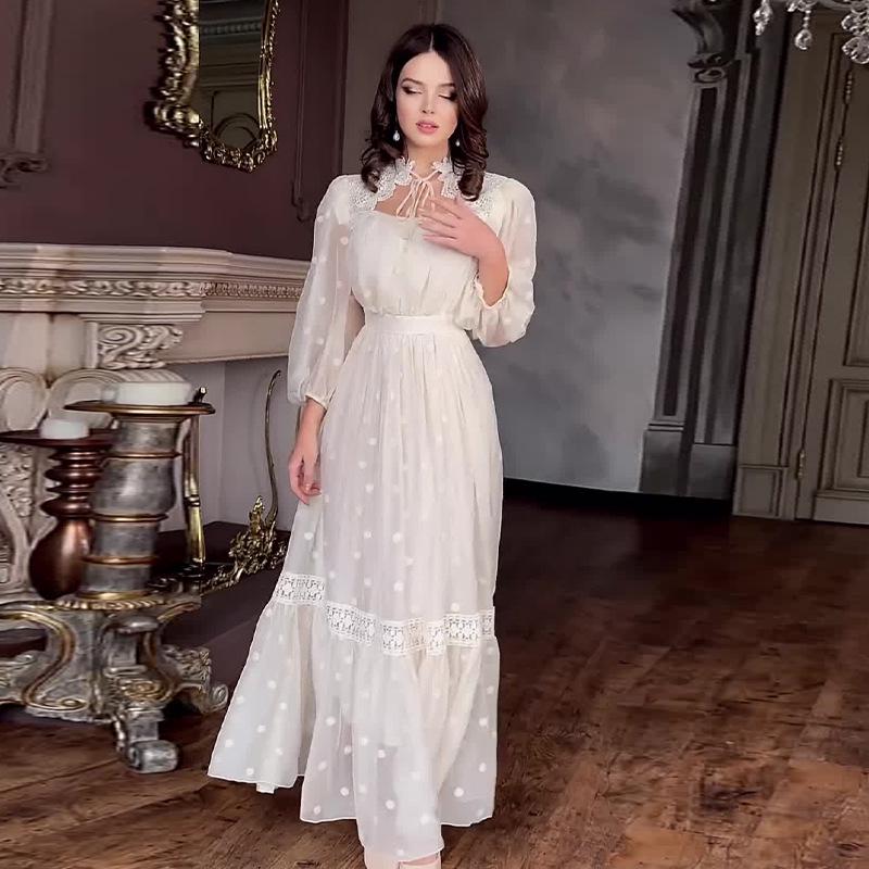 2024 Summer French Polka Dot Chiffon Dress - Elegant Afternoon Tea Style