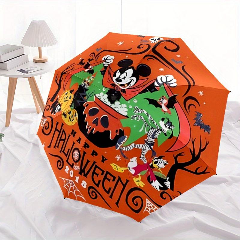 1pc Mickey Happy Halloween Cartoon Umbrella, Portable 3-Fold Compact Umbrella, Suitable for Camping, Hiking and Travel, Ideal Easter Birthda