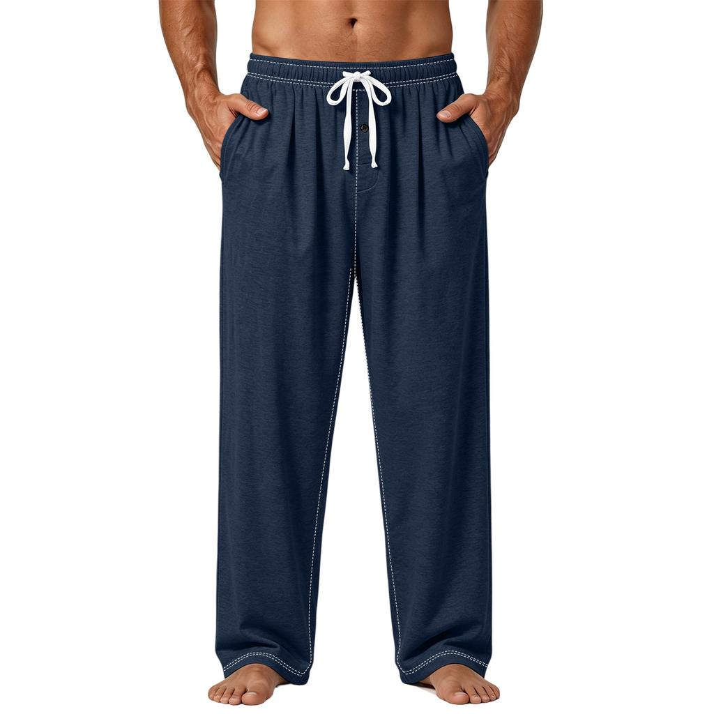 Men's Plain Knit Pocket Casual Pants Home Pajama Pants