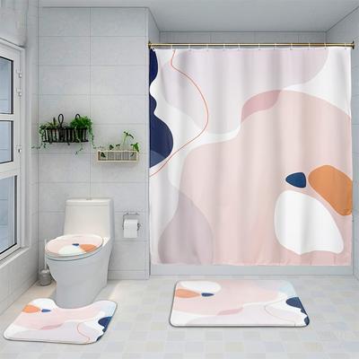 1 Set Bathroom Set With Shower Curtain And Rugs Non-Slip Bath Mat Toilet Lid Cover 12 Hooks Morandi Color 4-Piece Decor