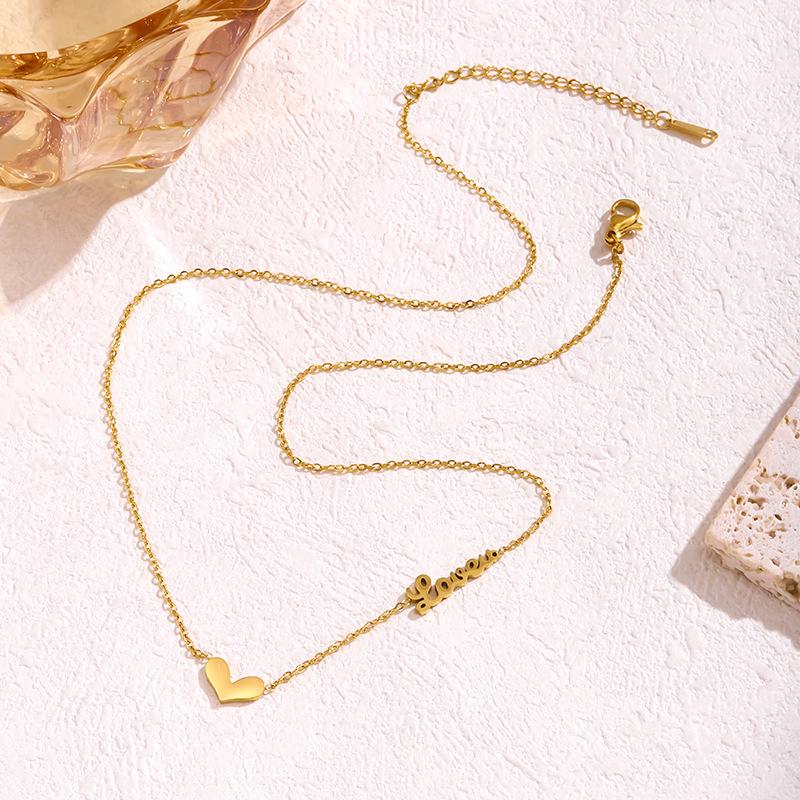 Elegant Titanium Heart Necklace - LOVE Letter Clavicle Chain for Women, Perfect Gift for Best Friend