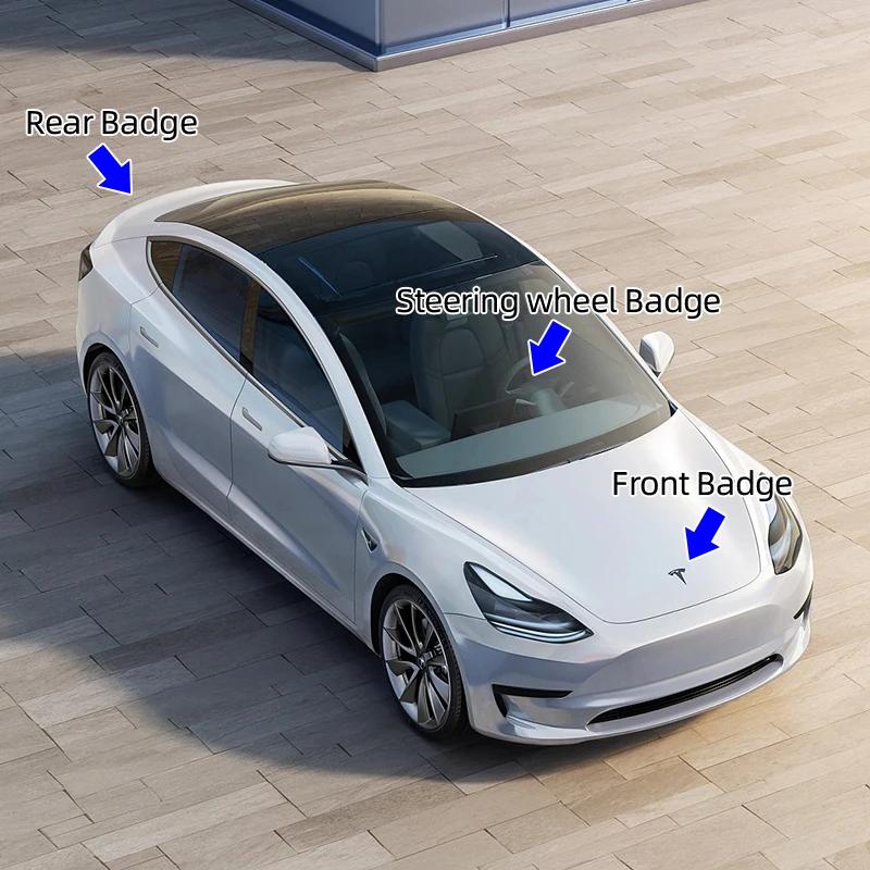 1 pièce ABS Emblème Capot Voiture Logo Capot Avant Badge Coffre Arrière Couvercle Volant Pour Tesla Modèle 3 Modèle Y Accessoires Auto