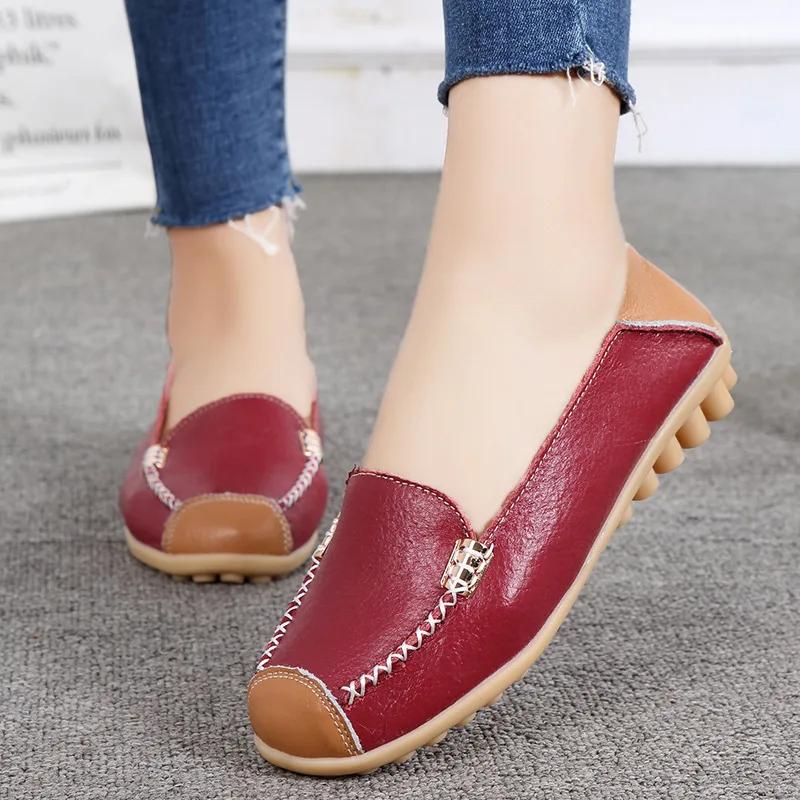 Women Shoes 2024 New Spring Summer Leather Waterproof Non-slip Cowhide Soft Sole Casual Loafers Mom Shoes Women Sneakers