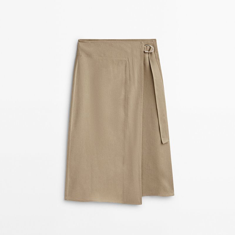 

MD Women clothes 2023 Autumn New Comfortable Linen Blend Wrap Mid-Length Skirt 05297101711 Light brown S