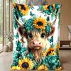 Vibrant Highland Cow with Butterflies and Flowers Theme blanket Lightweight Warm Flannel Blanket Decorative Throw Blanket for Home Decoration