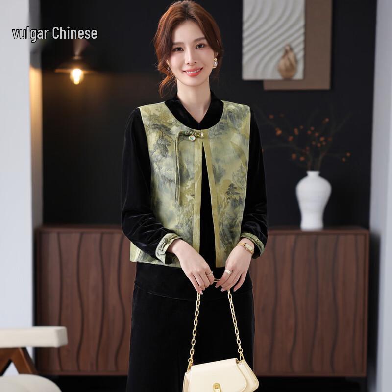 Ronghua New Chinese Style Velvet Three-Piece Set 3XL