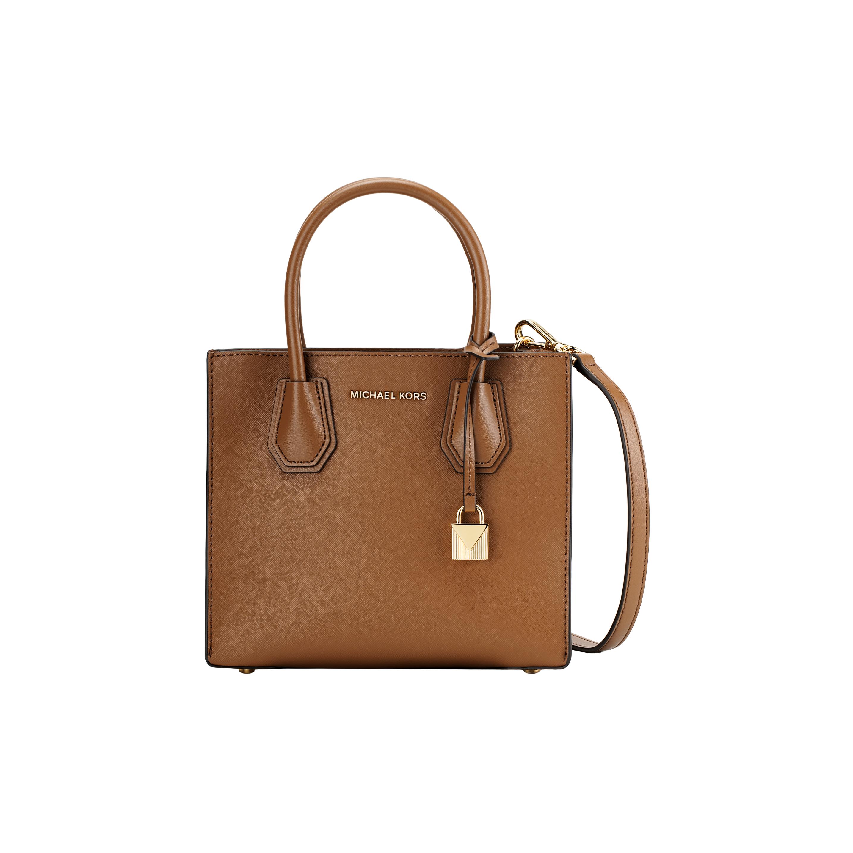 

Michael Kors MK Mercer Lock Solid Color French Leather Accordion Crossbody Shoulder Handbag Women handbag Caramel-Brown 30S0GM9M6L-LUGGAGE Basic Set (Bag+Dust Bag)