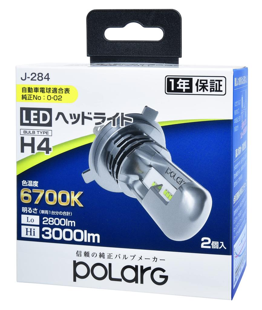 Nissei Industries J-284 P3014W Polarg H4 LED Bulb for Headlamps, 12 V, 6700K, 3000/2800
