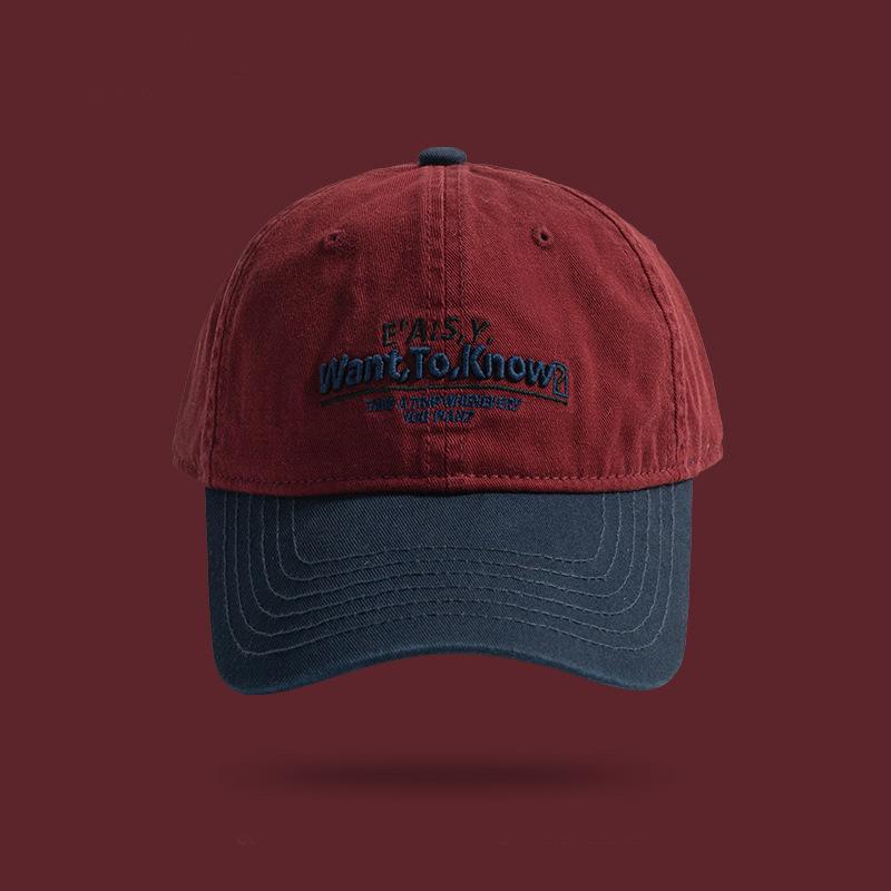 Retro color matching letter embroidery baseball cap female spring and summer versatile face small soft top cap male
