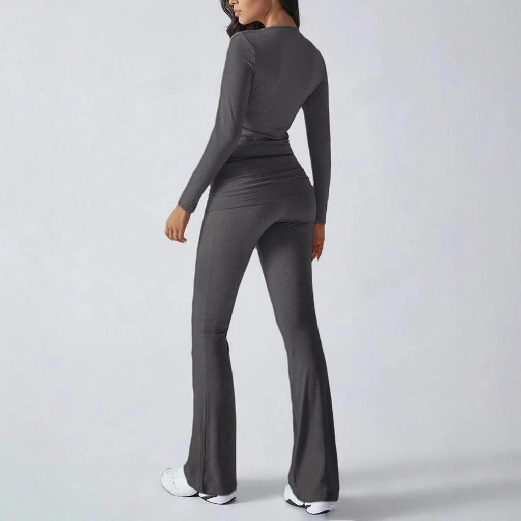AYJ24T888 Women's Fashion Slim Fit Solid Color Tracksuit - Short Sleeve, Long Pants, Spring/Summer Collection