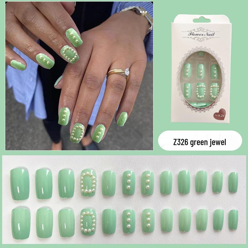 

Дофаминовые зеленые драгоценные камни накладные ногти - Носимые, съемные летние маникюрные патчи