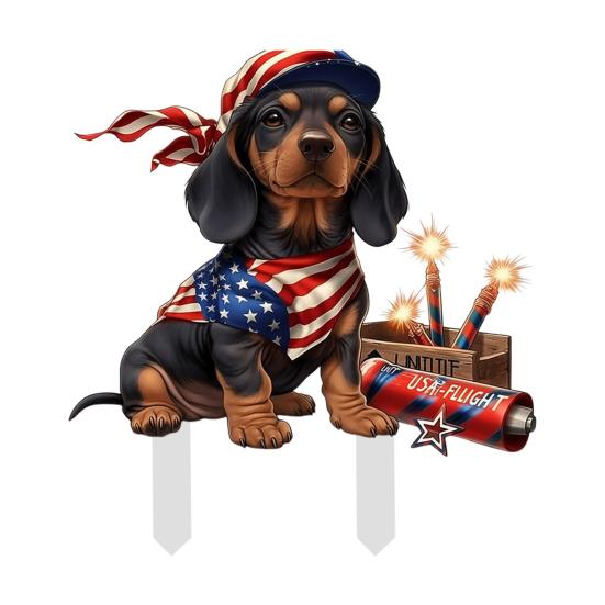 4th of July Decorative Garden Stake Patriotic Sausage Dog Yard Sign Independence Day Lawn Patio Sign for Memorial Day Outdoor Decor