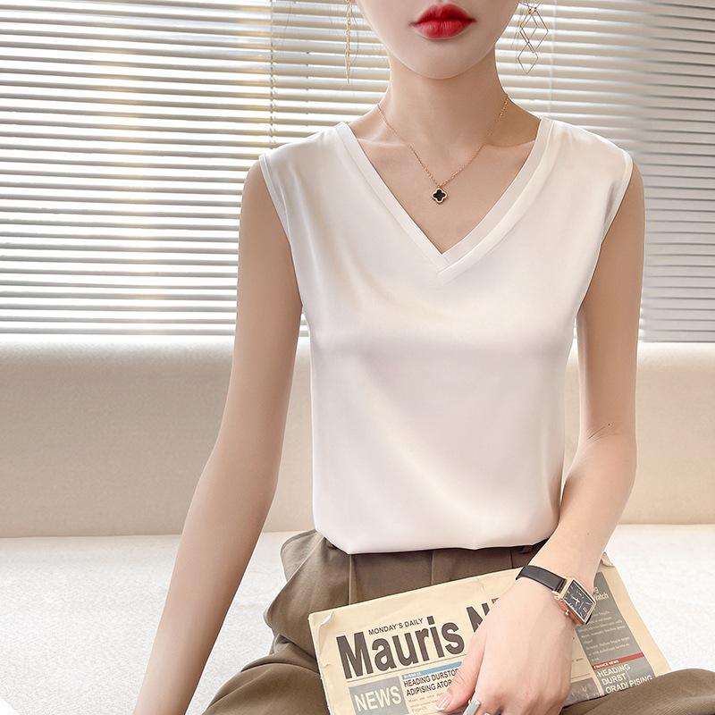 

Женский облегающий жилет без рукавов с V-образным вырезом - Удобный, универсальный однотонный топ для повседневной весны/лета M бежевый