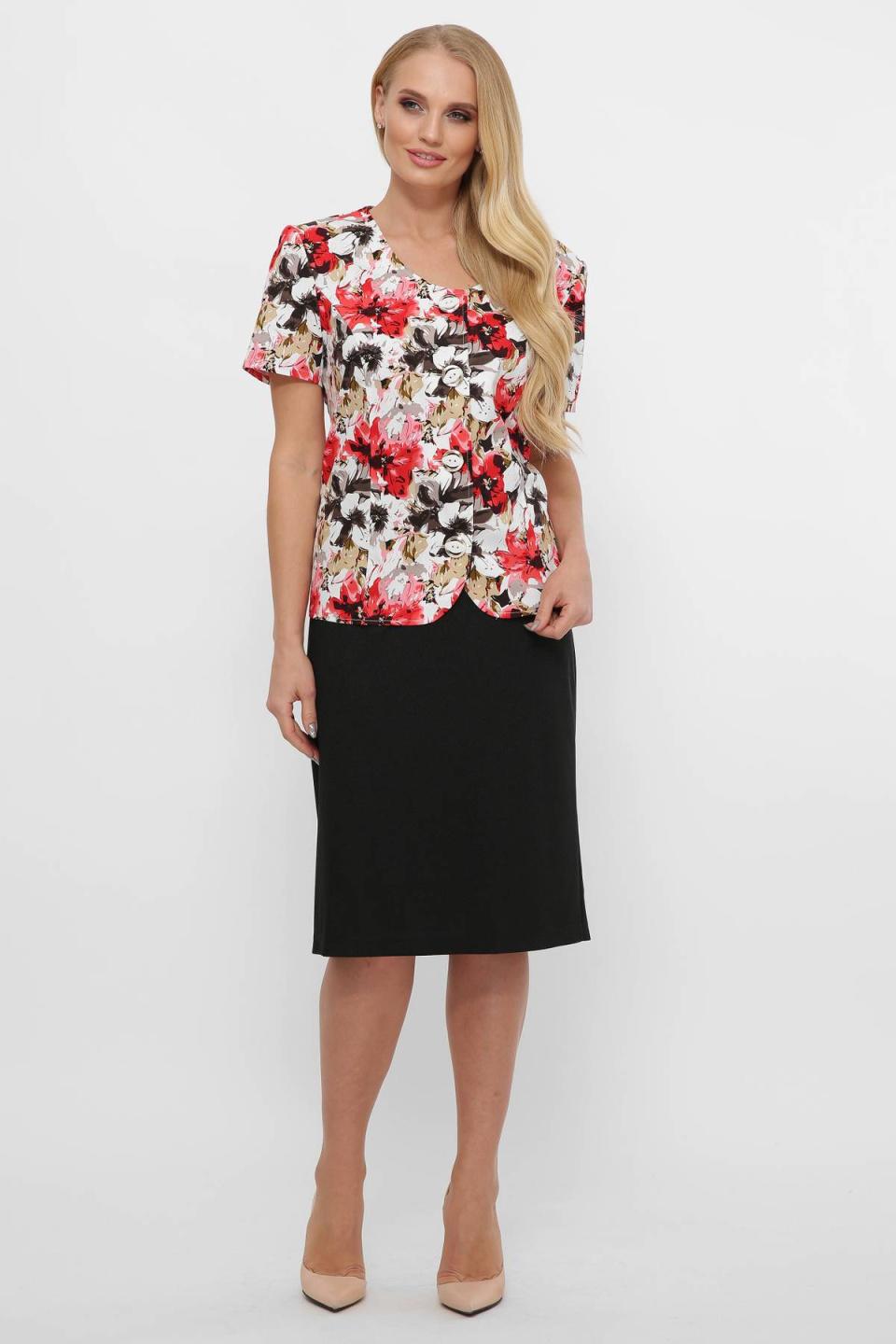 

Жакет із коротким рукавом (червоні квіти) Tatiana ХЕЛЕН 7XL білий