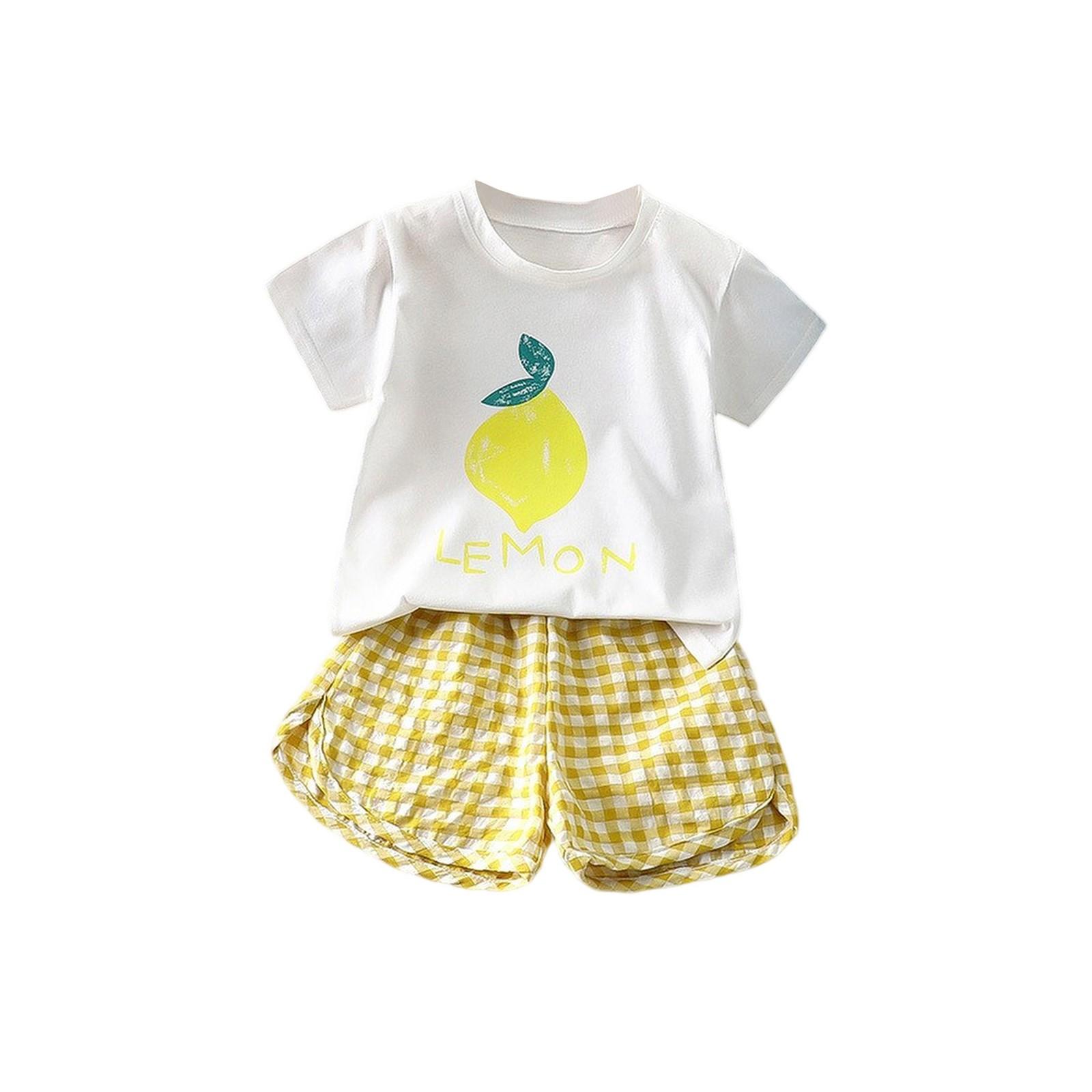 

Комплект для девочек с фруктовым принтом - Наряд с коротким рукавом и шортами 90 жёлтый