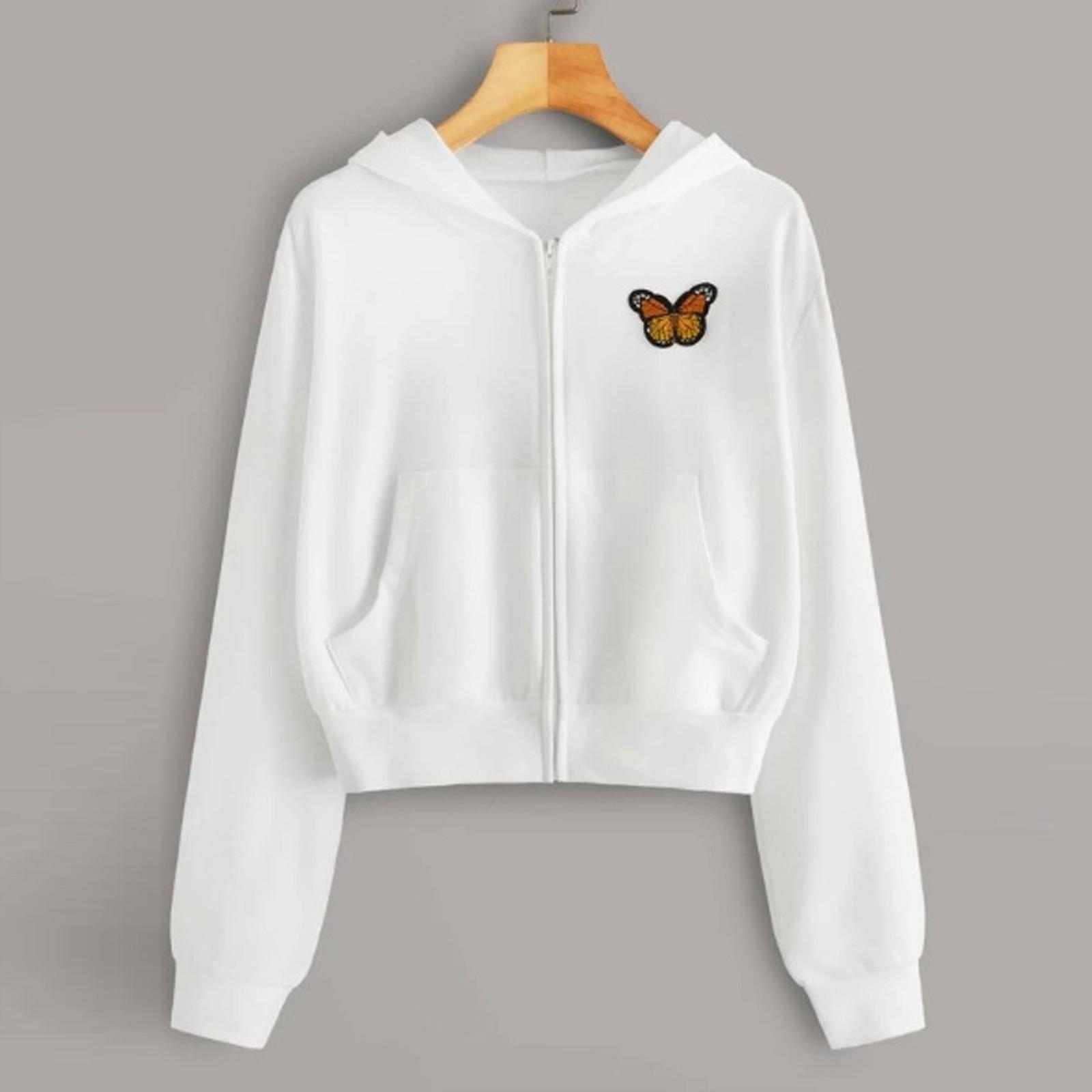 

Женская повседневная однотонная рубашка с длинным рукавом и карманом на молнии, толстовка с капюшоном S белый