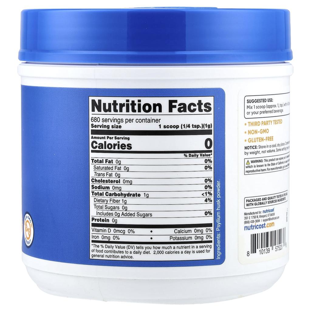 Nutricost, Psyllium Husk, Unflavored, 680g (24.3oz)