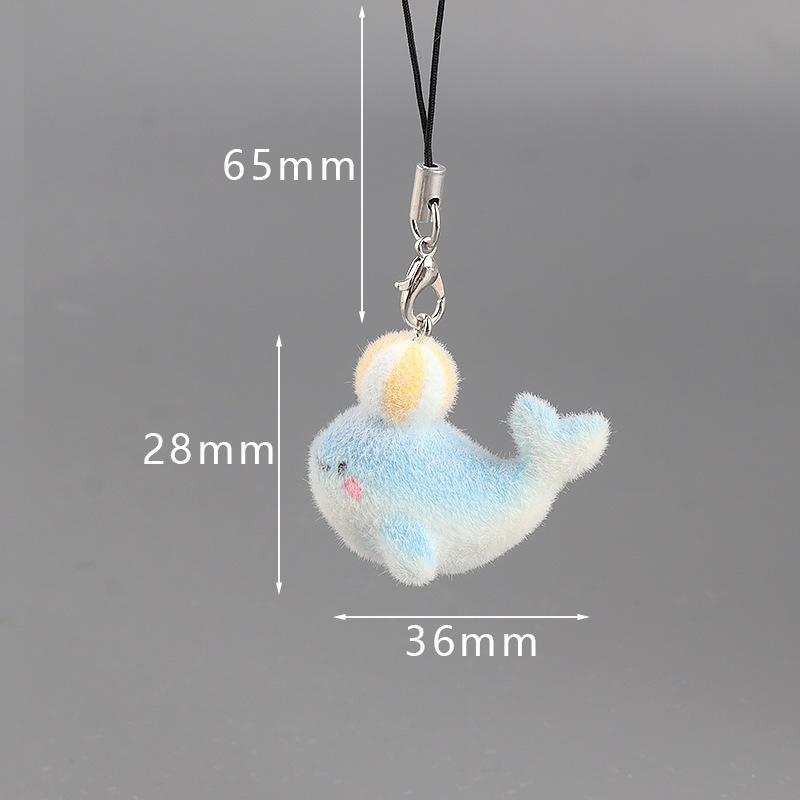 1Pcs Resin Cute 3D Dolphin Flocking Doll Pendant Phone Chain Fluffy Shark Turtle Animal Keychain For Bag Car Key Ring Gift
