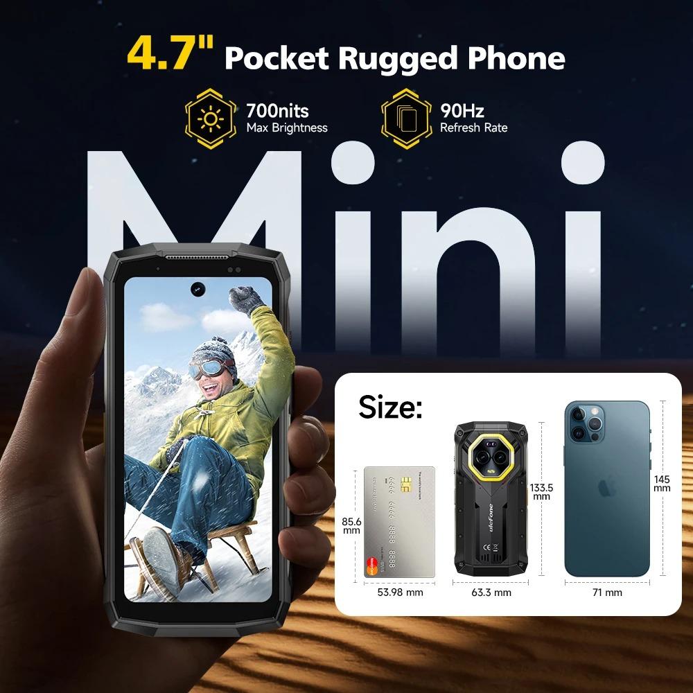 Ulefone Armor Mini 20 Pro 5G 4.7" Rugged Phone 64MP Night Camera Android 15 Smartphone 6200mAh Up to 16GB+256GB NFC Global