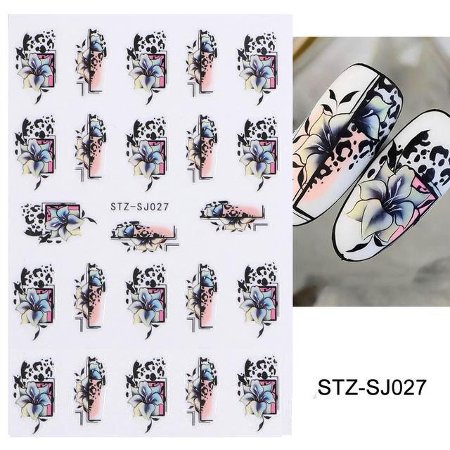 3D Fall Nail Stickers Gold Leaf Cotton Flowers Transfer Decals Nail Adhesive Sliders Manicure 2023 Autumn Decorations TRSTZ-SJ