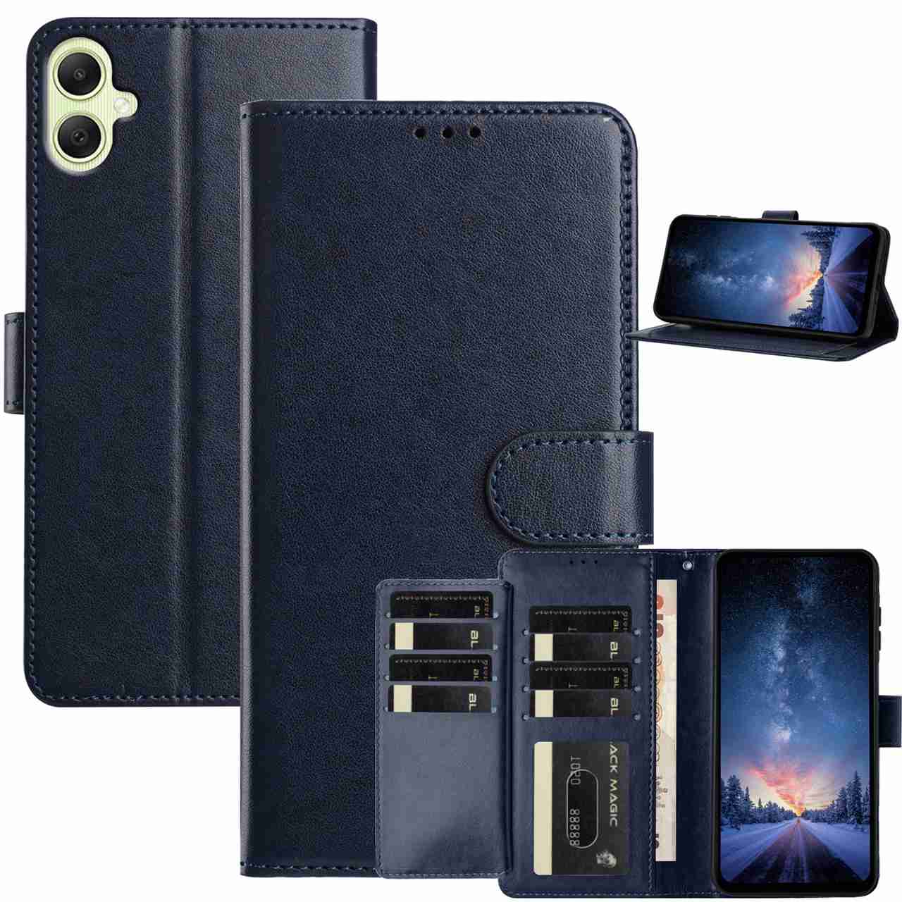 

Для Samsung Galaxy A07 Чехол-кошелек с подставкой из ПУ кожи, откидная крышка-фолио с 8 отделениями для карт Dark Blue