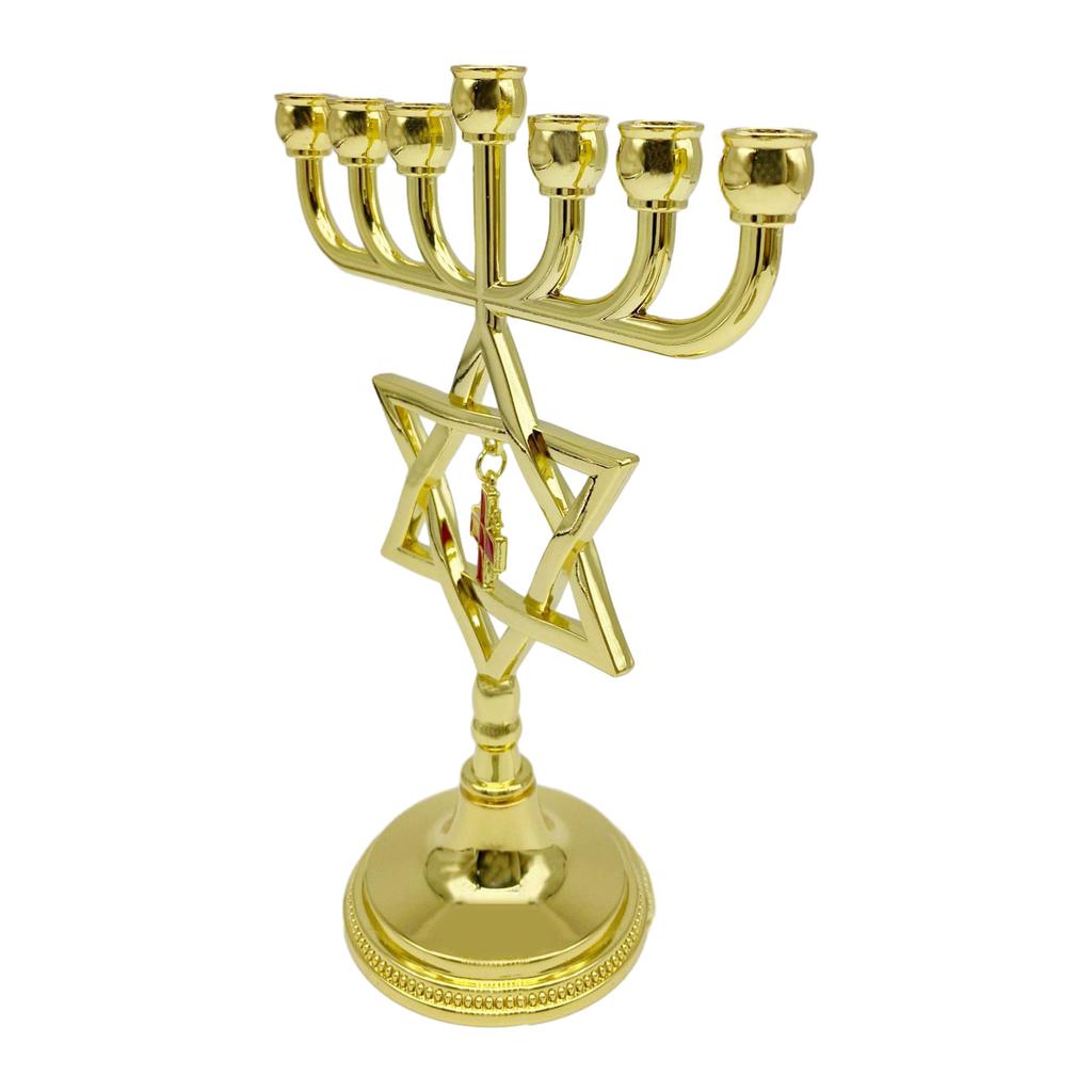 7 Branch Jewish Metal Star of David Candle Holder with Cross Pendant Menorah Ornament Temple Candlestick Candle Stand