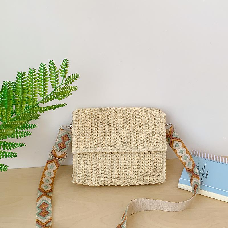 

2025 Summer Shoulder Crossbody Bags Large Capacity Straw Handbags Wide Strap Vintage Beach Vacation Bag 25-20-5 cm бежевий