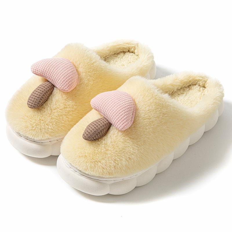 Cartoon cotton slippers autumn and winter velvet warm comfortable thick bottom couple indoor home wool slippers