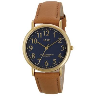 J-AXIS Men's HG198-CA (Men's Watch Quartz Dark Blue/Camel Sun Flame) Round Watch Brown Alloy Analog