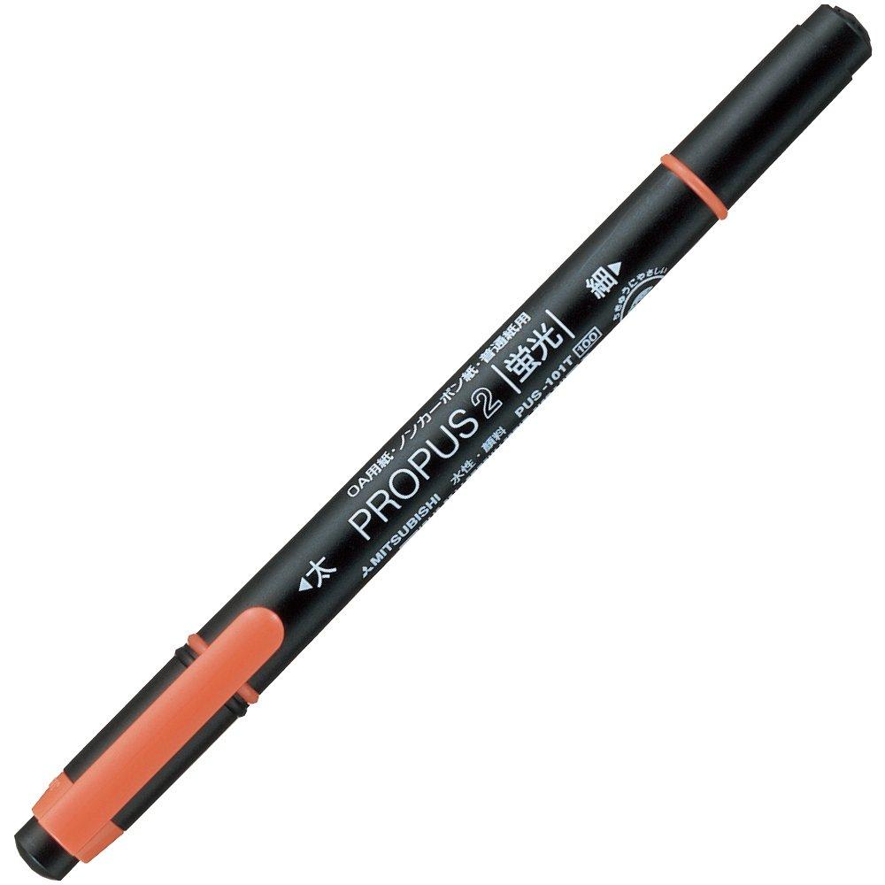 Mitsubishi Pencil ProPass 2 Highlighter Broad Fine Pack of 10 Pen, + Tip, Orange, PUS101TN.4,