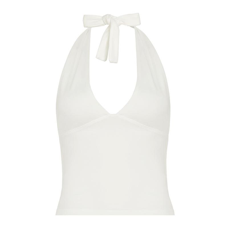 Sexy Women's Halter Neck V-Neck Crop Top - Solid Color Slim Fit Sleeveless Summer Vest