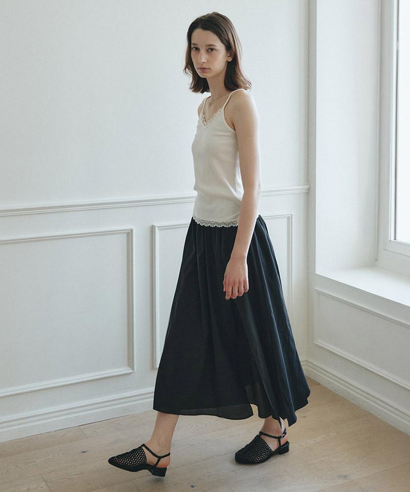 Aau Cut-Out Layered Long Skirt_Black