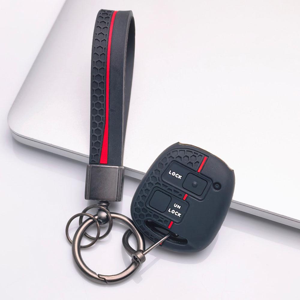 2 Button Silicone Key Fob Cover with keychain for Toyota Camry Prado FJ Cruiser Previa RAV4 Echo HiAce, Fits Toyota Camry Cruiser RAV4
