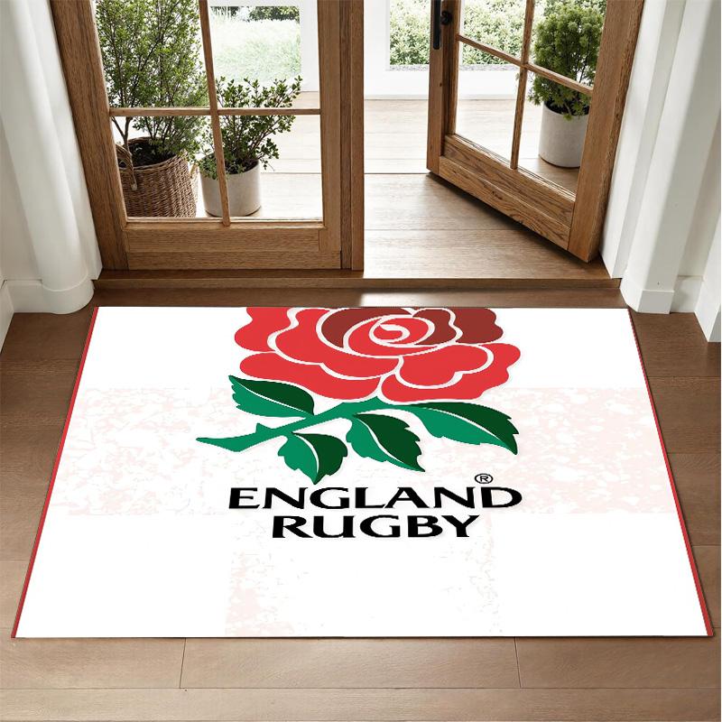 England Rugby Design Crystal Velvet Rug Soft Decorative Mat for Bedroom Entrance