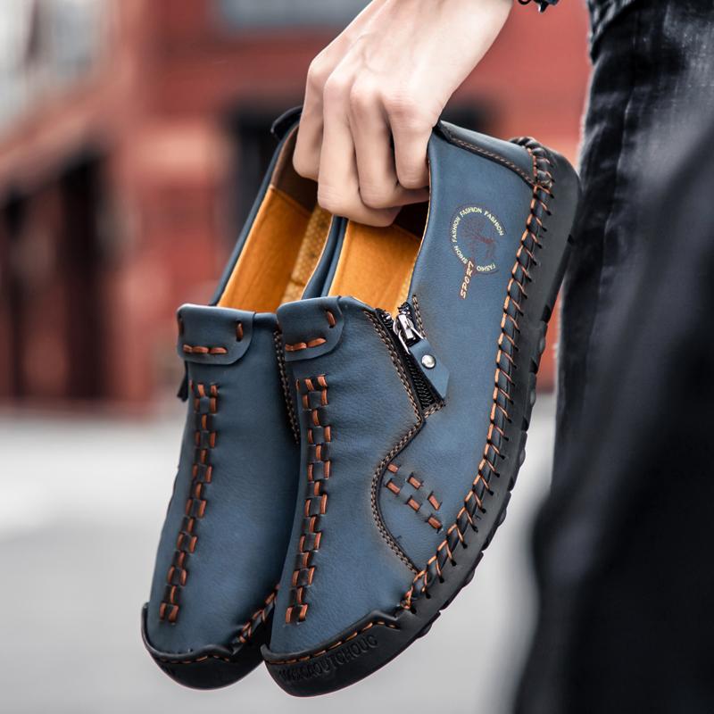 Handgenähte weiche Lederschuhe für Herren, bequeme Loafer, lässige Fahrschuhe, Mokassins, flache Schuhe für Herren