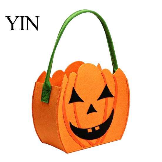 Portable Candy Containers Halloween Felt Bag for Kids, Pumpkin Bat Trick or Small Gift Sacks Kids Treat Tote Bags, Reusable Thickened Party