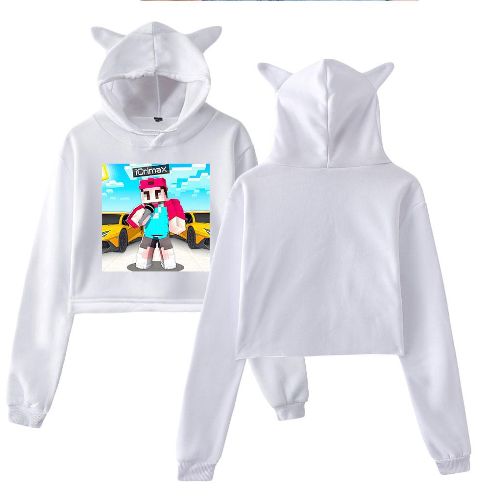 Icrimax Cat Ear Hoodie Women Long Sleeve Cropped Sweatshirts Female Casual Streetwear Crop Tops