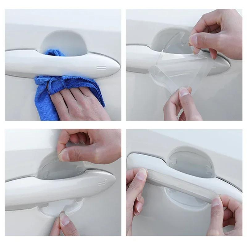 4/8PCS Car Door Handle Bowl Scratch Protective Stickers Universal Invisible Cars Sticker Handle Anti-collision Protection Strip
