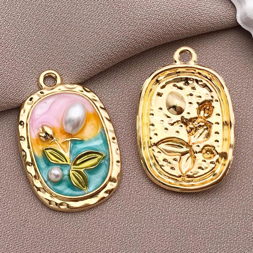 French Retro Luxury Enamel Earrings & Necklace Set: Monet's Garden Oil Painting Flower Design