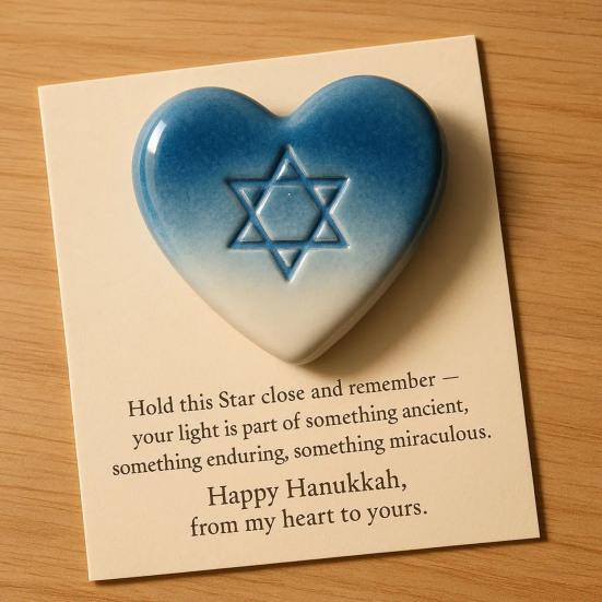 Hanukkah Pocket Hug with Positive Card Emotional Support Love Heart Pigeon Dreidel Star Menorah Pocket Token Decoration Inspirational Encouragement