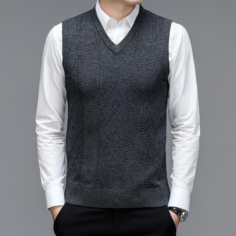 Men S Sleeveless V Neck Knitted Pullover Vest Solid Color Thick