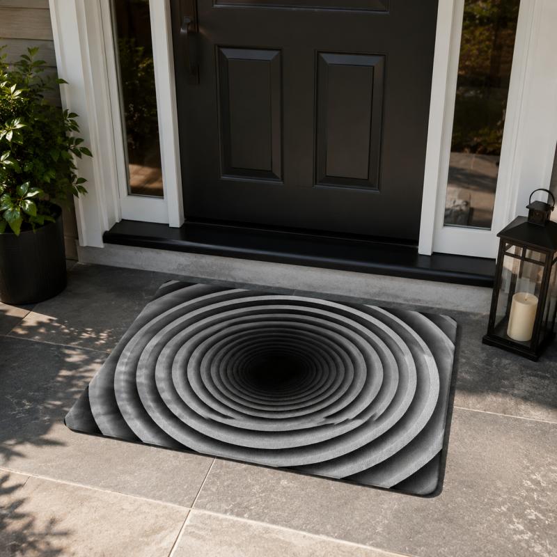 3D Black Hole Grid Illusion Doormat Non Slip Water Absorbent Floor Mat for Front Entrance Indoor Game Room Home Decor