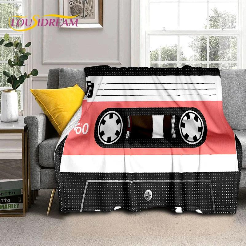 Padrão de Fita Cassete de Música Retrô Manta 3D, Manta Macia para Casa Quarto Cama Sofá Piquenique Viagem Escritório Cobertura Manta Criança
