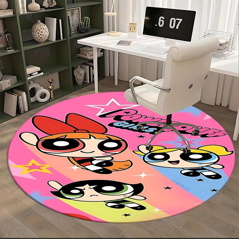 Powerpuff Girls Chair Mat - Round Carpet for Home Decor, Office Use, Living Room