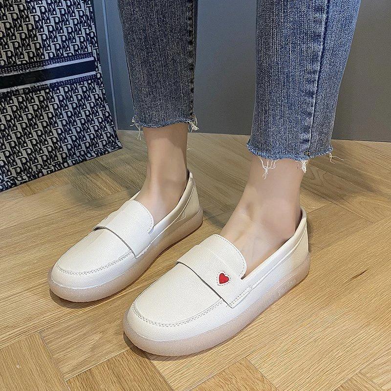 Fashion Ladies Footwear White Leather Casual Women's Flat Shoes Slip-on Comfortable and Elegant 2025 Summer Popular Lastest Offer Young