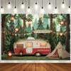 Polyester Jungle camping theme background banners, RV and tent outdoor adventure scenes, suitable for parties, photography