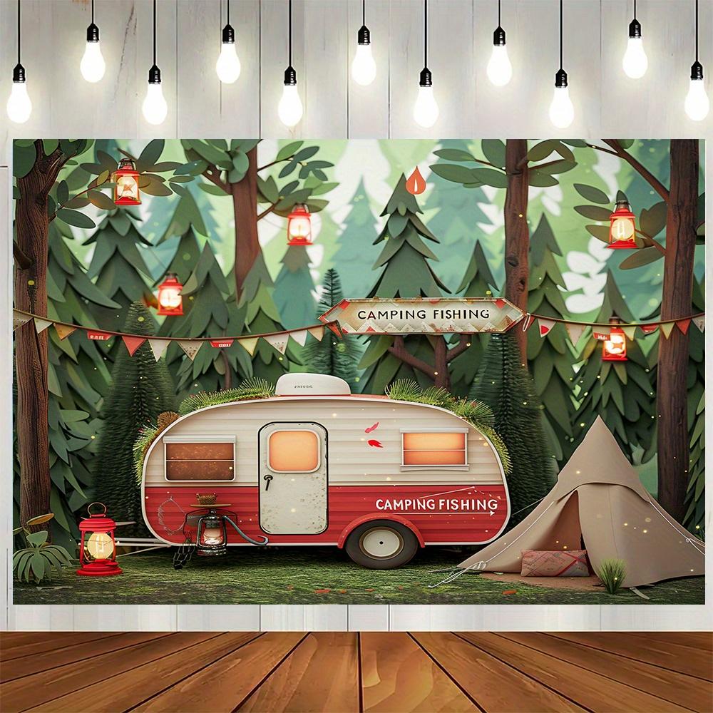 Polyester Jungle camping theme background banners, RV and tent outdoor adventure scenes, suitable for parties, photography