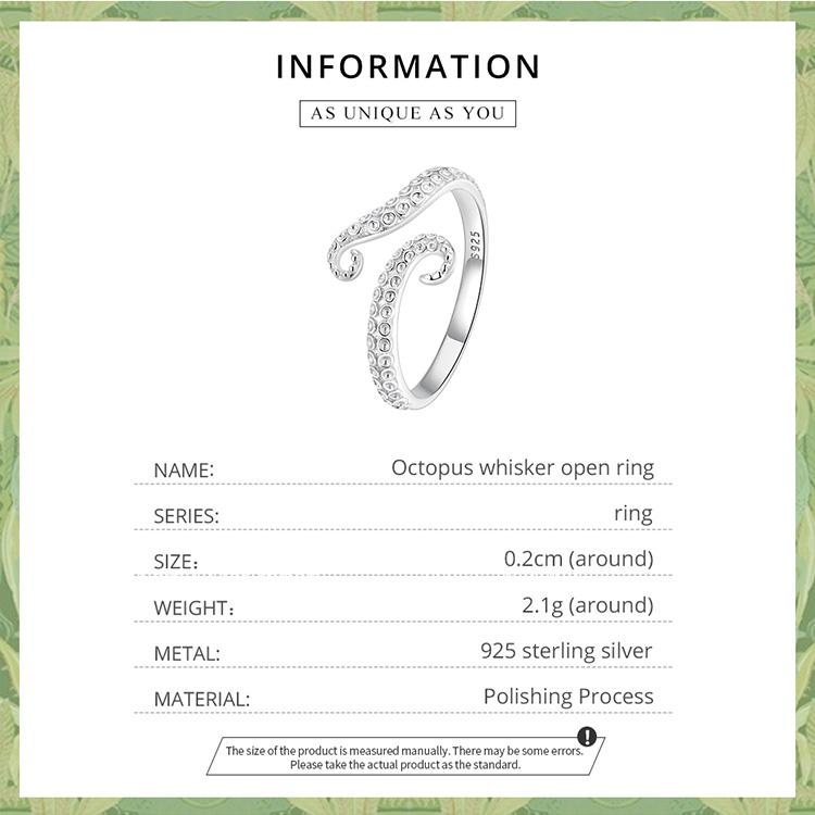 WOSTU 925 Sterling Silver Exquisite Cute Zircon Octopus Whisker Open Ring for Women Fine Jewelry Gift