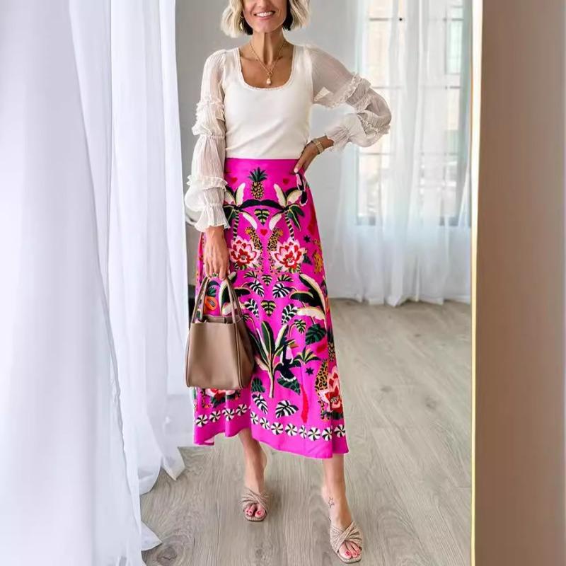 

Spring and summer new street print retro skirt women S рожевий червоний колір