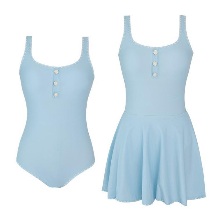 One-piece swimsuit French simple sweet pure want to cover the meat and look thin one-piece skirt hot spring vacation swimsuit